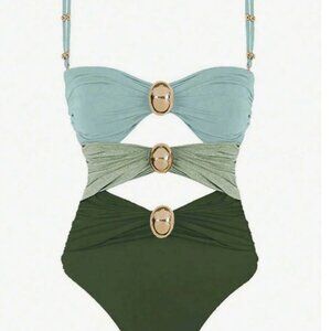 Polovedo Official Women's Colorblock Hollow-Out One-Piece Swimsuit